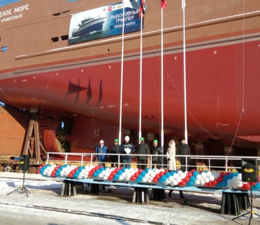 В Выборге спущен на воду третий современный рыболовный траулер КМТ01 «Белое море», для Архангельского флота В Выборге спущен на воду третий современный рыболовный траулер КМТ01 "Белое море", для Архангельского флота