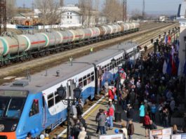 7 марта 2020 по Крымскому мосту прошёл первый рельсобус Керчь-Анапа, в пути всего 2 часа, видео 7 марта 2020 по Крымскому мосту прошёл первый рельсобус Керчь-Анана, в пути всего 2 часа, видео