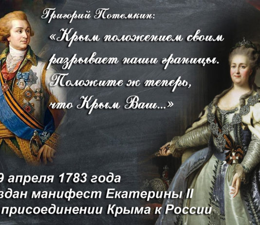 19 апреля 1783 года манифестом Екатерины II Крым вошёл в состав Российской державы 19 апреля 1783 года манифестом Екатерины II Крым вошёл в состав Российской державы