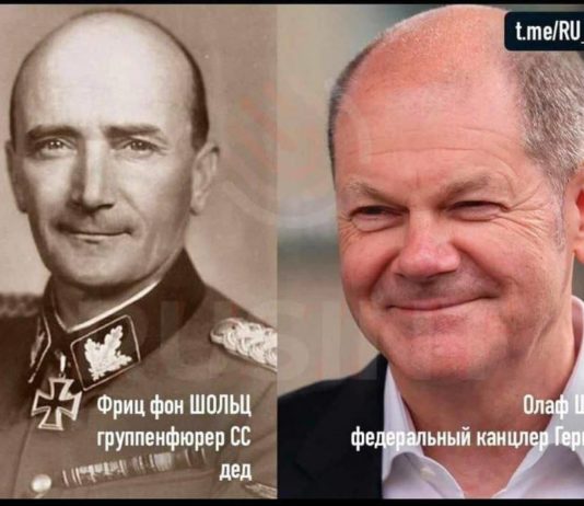 Европой правят внуки гитлеровских нацистов, безнадежно продолжающие дела «отцов» в русском Донбассе и Украине 2022-04-09 Олаф Шольц внук нациста