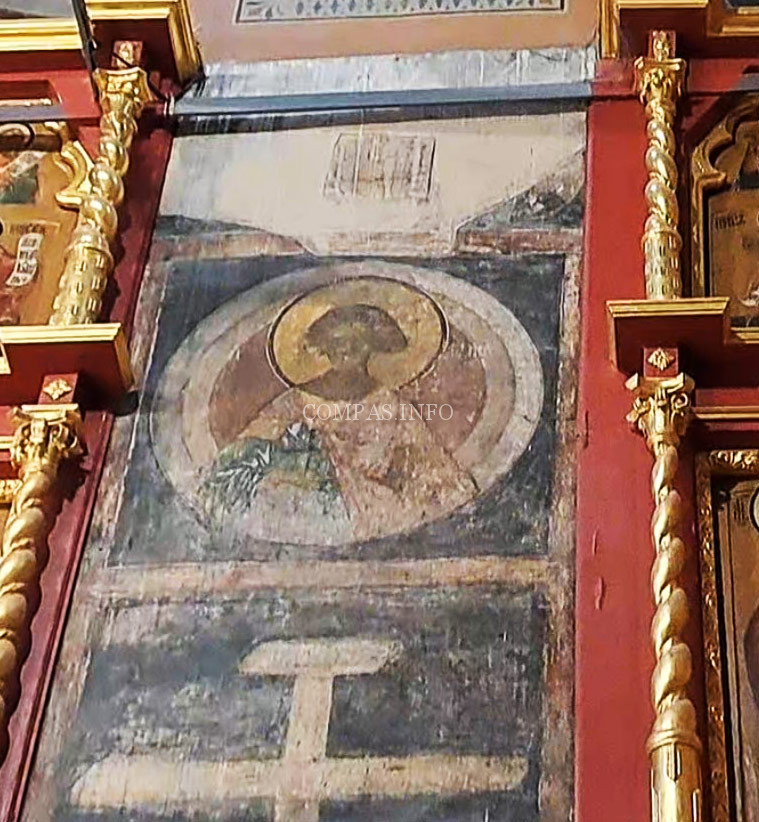 Святой-мученик-Лавр,-фреска-А.Рублева-на-юго-восточном-столпе-Успенского-собора-в-Звенигороде